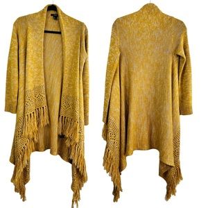 Forever 21 Mustard Knit Waterfall Front Open Long Cardigan Women Size Small